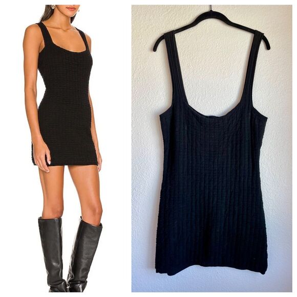 Free People Beach Short & Sweet Mini Button Back Knit Dress in Black - Size M - Picture 1 of 15
